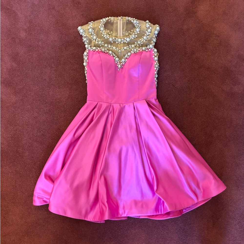 Ashley Lauren Pink Dress with Pearl Accents